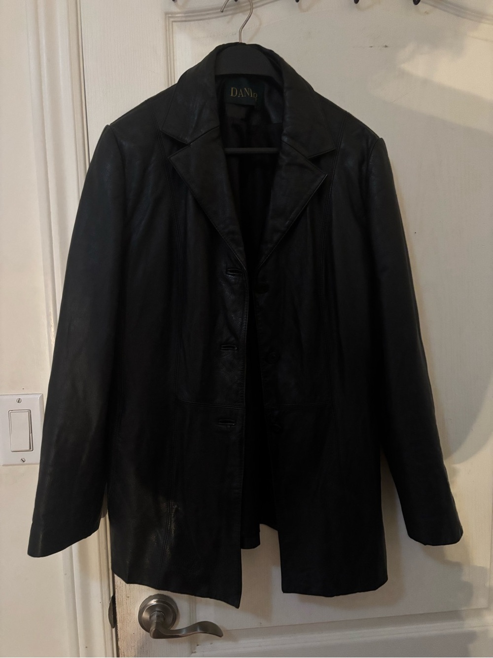 Danier Black Leather Button-Front Blazer Jacket